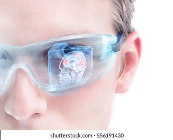 Futuristic doctor analyzing brain activity