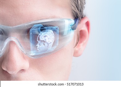 Futuristic Doctor Analyzing Brain Scan