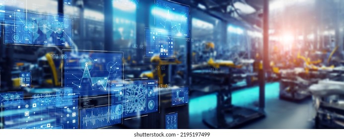 Futuristic factory and technology. Wide image for banners, advertisements.