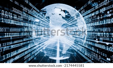 Futuristic global social media, people network and tacit digital data sharing . Concept of smart digital transformation and technology disruption that changes global trends in new information era .