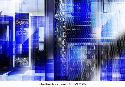 futuristic graphic background mainframe of server room in data center
