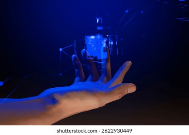 futuristic hand interacting with digital circuit network aiand cyber technology concept