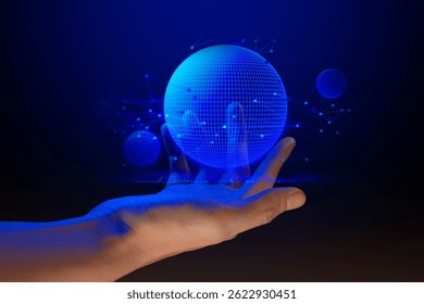 futuristic hand interacting with digital circuit network aiand cyber technology concept