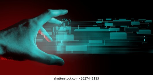 futuristic hand interacting with digital circuit network aiand cyber technology concept