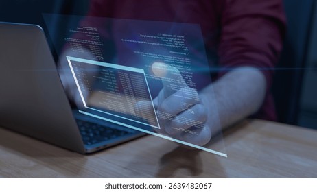 Futuristic Holographic Coding Interface Projected Above Laptop - Powered by Shutterstock - Get 15% off with code: PIKWIZARD15