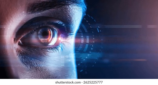 Futuristic Human Eye with Digital Interface Visionary Technology and Augmented Reality.