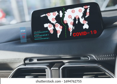 Futuristic Interface Dashboard Digital Ai For Driver Scanning Data Map Navigator For Stop Covid 19 Virus Covid-19 Or Corona Protected Help Protect For Social Distancing World And People Stop Virus 