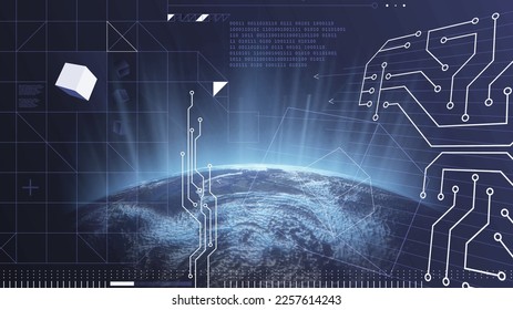Futuristic interface global map charts.