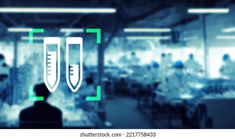 Futuristic Laboratory And Test Tube Icon. Medical Checkup.