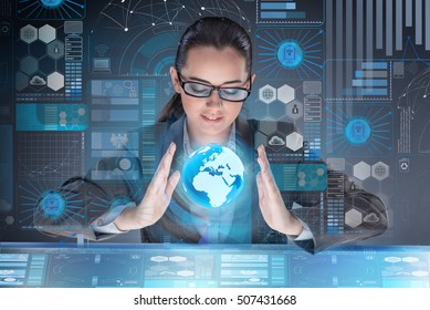 Futuristic media sharing concept with woman - Powered by Shutterstock