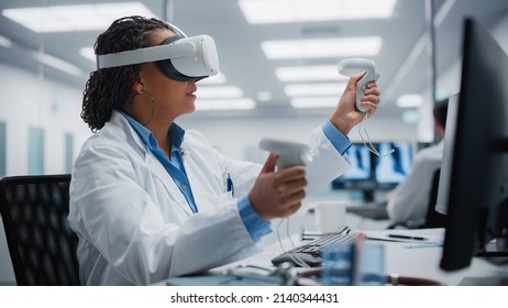 Futuristic Medical Hospital: Neurosurgeon Wearing Virtual Reality Headset Uses Controllers to Remotely Operate Patient with Medical Robot. Modern High-Tech Advance in Breakthrough Medical Treatment - Powered by Shutterstock