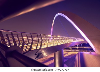 Futuristic Modern Design Bridge At Night With The Light On