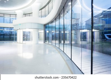 Futuristic Modern Office Building Interior In Urban City 