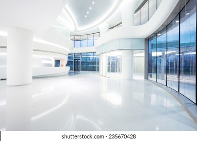 Futuristic Modern Office Building Interior In Urban City 