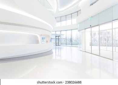 Futuristic Modern Office Building Interior In Urban City 