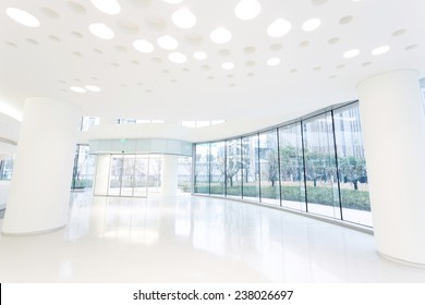 Futuristic Modern Office Building Interior In Urban City 