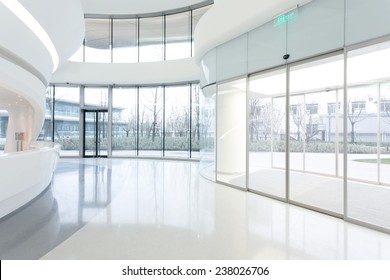 Futuristic Modern Office Building Interior In Urban City 