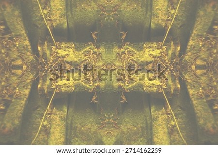 Futuristic moss temple interface with mirrored organic pillar symmetry

