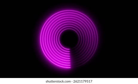 Futuristic neon loading animation. glowing circle on dark background.
