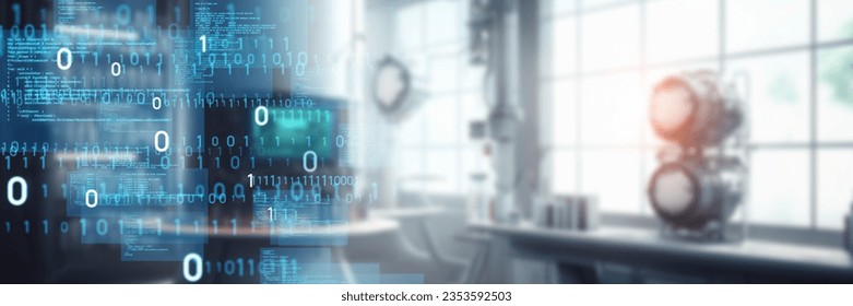 Futuristic office and digital technology concept. Wide angle visual for banners or advertisements. - Powered by Shutterstock