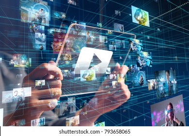 Futuristic portable device and many pictures. - Powered by Shutterstock