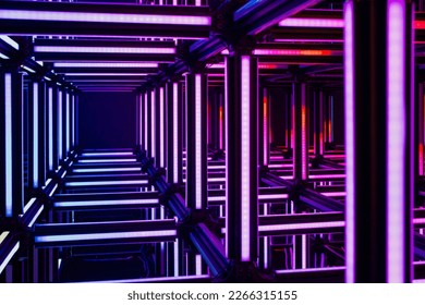 Futuristic purple, violet neon light cube art installation. Technology cyber cube, Sci fi shape. - Powered by Shutterstock