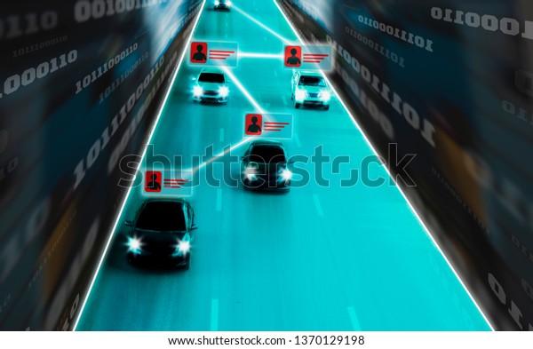 Futuristic road genius intelligent self driving
smart cars,Artificial Intelligence system,Sync driving personal
data for processing in accident reduction,concept future vehicle
safety highway and
city