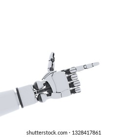 Futuristic Robot Hand Showing Gesture, Isolated On White Background.