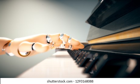 Futuristic Scy-fy robot playing music on piano