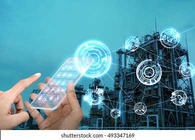 Futuristic Smart Phone And Wireless Communication Network, Smart Factory, Industry4.0, Internet Of Things, Abstract Image Visual