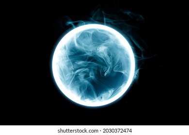 Futuristic Smoke. Neon Color Geometric Circle On A Dark Background. Round Mystical Portal.