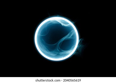 Futuristic smoke. Neon green color geometric circle on a dark background. Round mystical portal. Mockup for your logo. - Shutterstock ID 2040565619