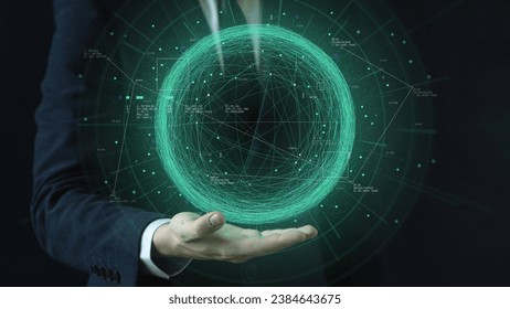 Futuristic sphere consisting of connection network server, neural bundle of big data cyber space metaverse, tech business analytical, Business developer hand showing innovation digital technology - Powered by Shutterstock - Get 15% off with code: PIKWIZARD15