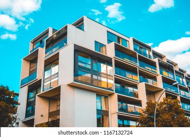 Futuristic Square Architecture Apartment Building Real Stock Photo ...