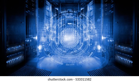 futuristic tech scheme on background of fantastic symmetric number  mainframes