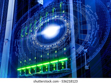 futuristic tech scheme on background of fantastic symmetric number mainframes