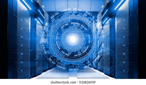 futuristic techno design on background of supercomputer data center