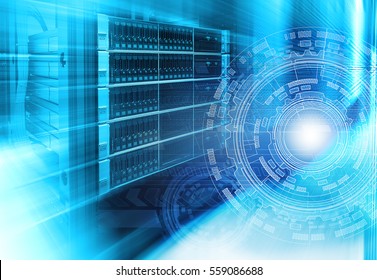 futuristic techno design on background of fantastic supercomputer data center