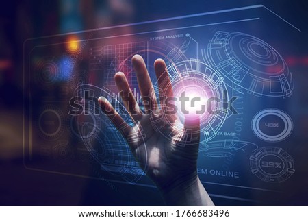 Futuristic technologies design of digital connection technology in Dark blue color background. Creativity ideas on virtual screen concept.