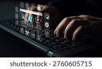 Futuristic Technology Interface with Artificial Intelligence Concepts and Data Analysis on a Keyboard in a Dark Setting Quark.