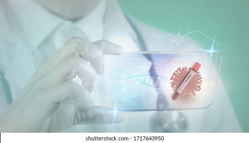 Futuristic Technology In Medical Concept To Finding Corona Virus Covid 19 By Using Ai Artificial Intelligence, Machine Learning, Digital Twin, 5g, Big Data, Iot, Augmented Mixed Virtual Rality, Ar, Vr