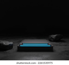 Futuristic technology podium. Sci Fi Futuristic Podium. Futuristic Stage neon. 3D rendering - Shutterstock ID 2261535975