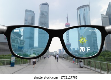 Futuristic technology trend concept in smart glasses.business man can get experience with use smart glasses which has augmented reality while work travel play