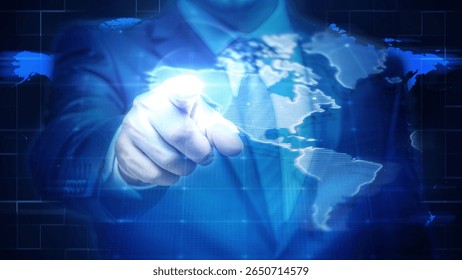 Futuristic Technology World Map Touch Interface in Business Environment