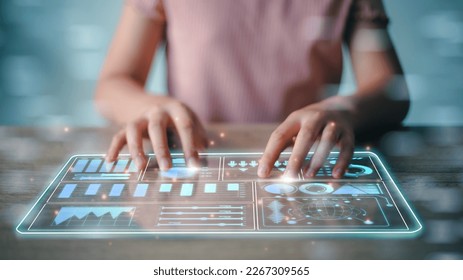 Futuristic user interface concept. Graphical User Interface GUI on the futuristic virtual interface screen. Head up Display HUD. Internet of things.