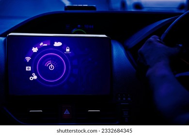 futuristic vehicle and graphical user interface(GUI) intelligent car. connected car. Internet of Things