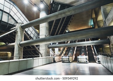 Futuristic vestibule underground station. Westminster station, London, The United Kingdom of Great Britain and Northern Ireland 