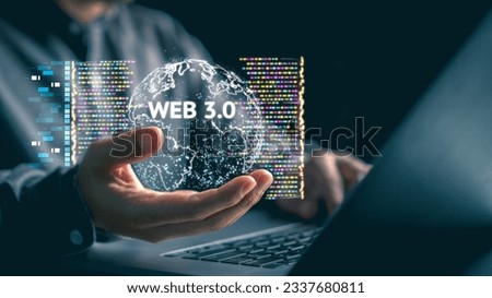 Futuristic Web3 Technology Concept: Decentralized Blockchain Network with Smart Contracts and Cryptocurrency.