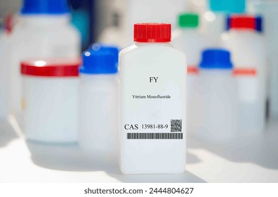 FY yttrium monofluoride CAS 13981-88-9 chemical substance in white plastic laboratory packaging