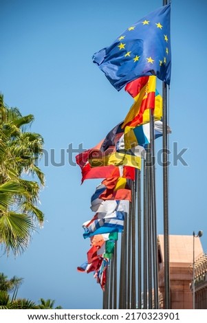 G20 summit or meeting concept. A string of G20 flags and a list of countries